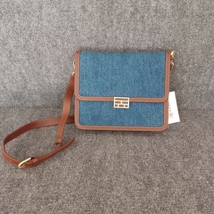 Frame Le Signature Crossbody Bag Denim Leather Trim In Medium Wash Women Preppy